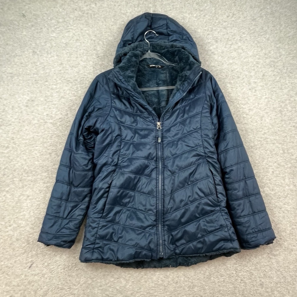 The North Face EUC Big‎ Kid XL 18 Girls Mossbud Fur Lined Parka Coat Jacket Blue